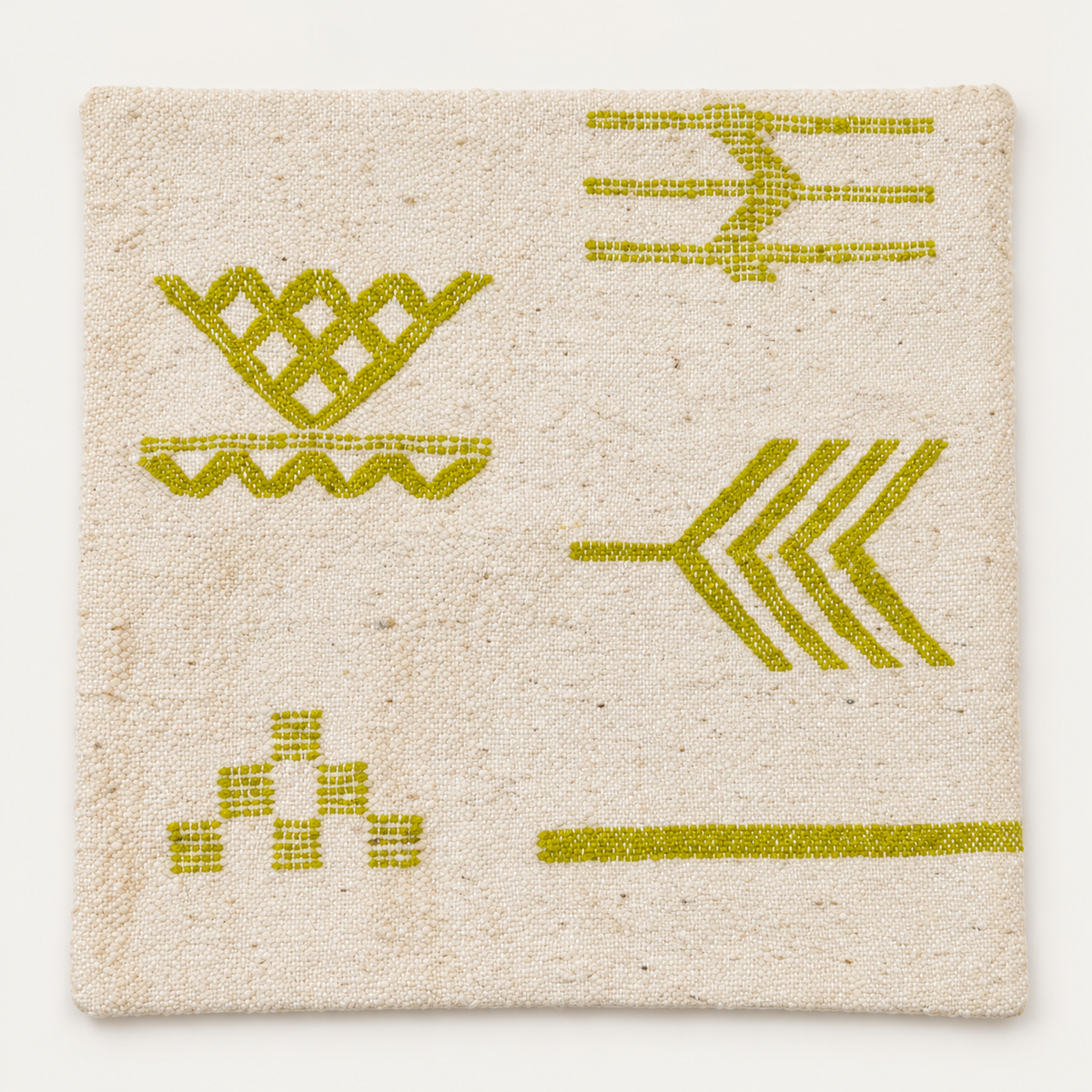 Housse de coussin kilim en laine écrue à motifs jaune, 44 × 44 cm