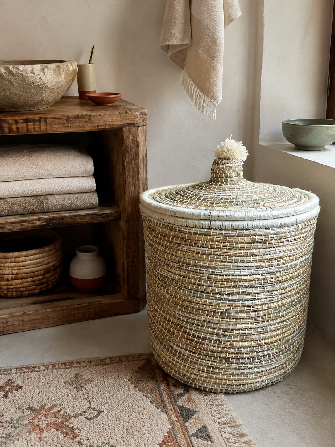 panier berbere artisanal blanc cassé