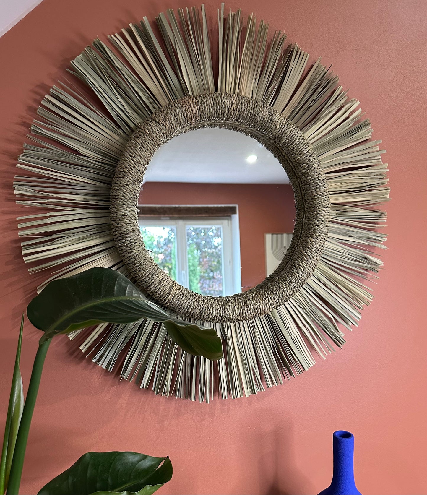 Miroir Soleil en Feuilles de Palmier – Fait Main