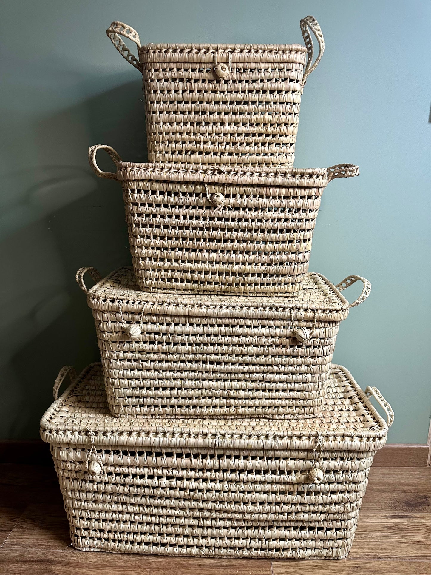 Ensemble de malles de rangement artisanales en fibres naturelles – fait main au Maroc