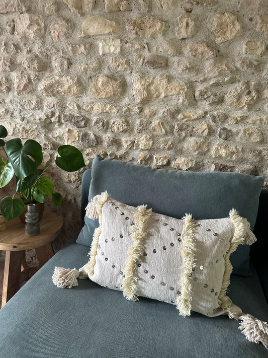 Housse de coussin artisanale "Bohème" Laine tissée à la main