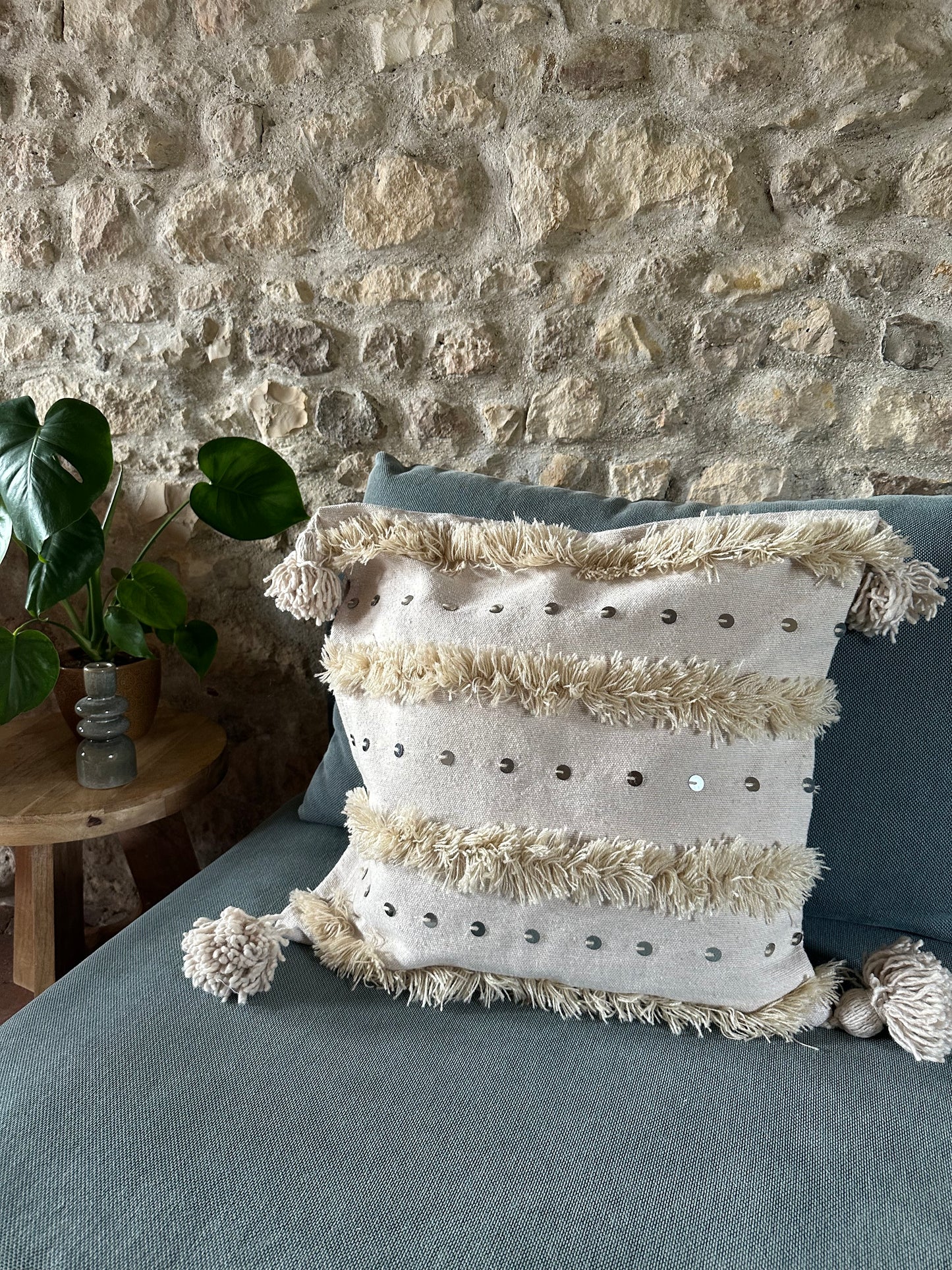 Housse de coussin artisanale "Bohème" Laine tissée à la main