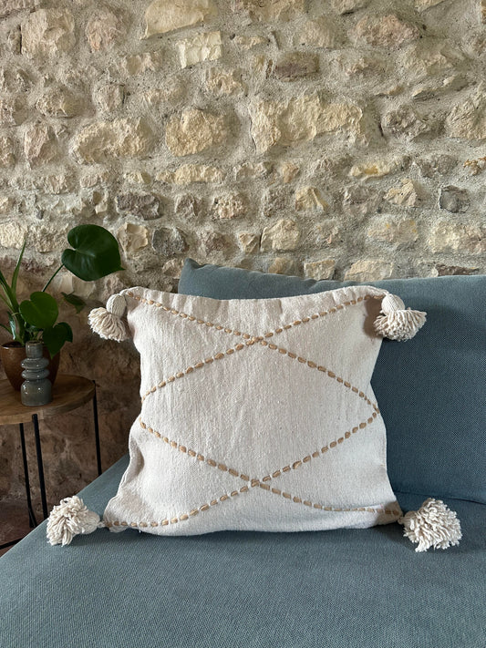 Housse de coussin artisanale "Nomade" Beige Laine tissée à la main