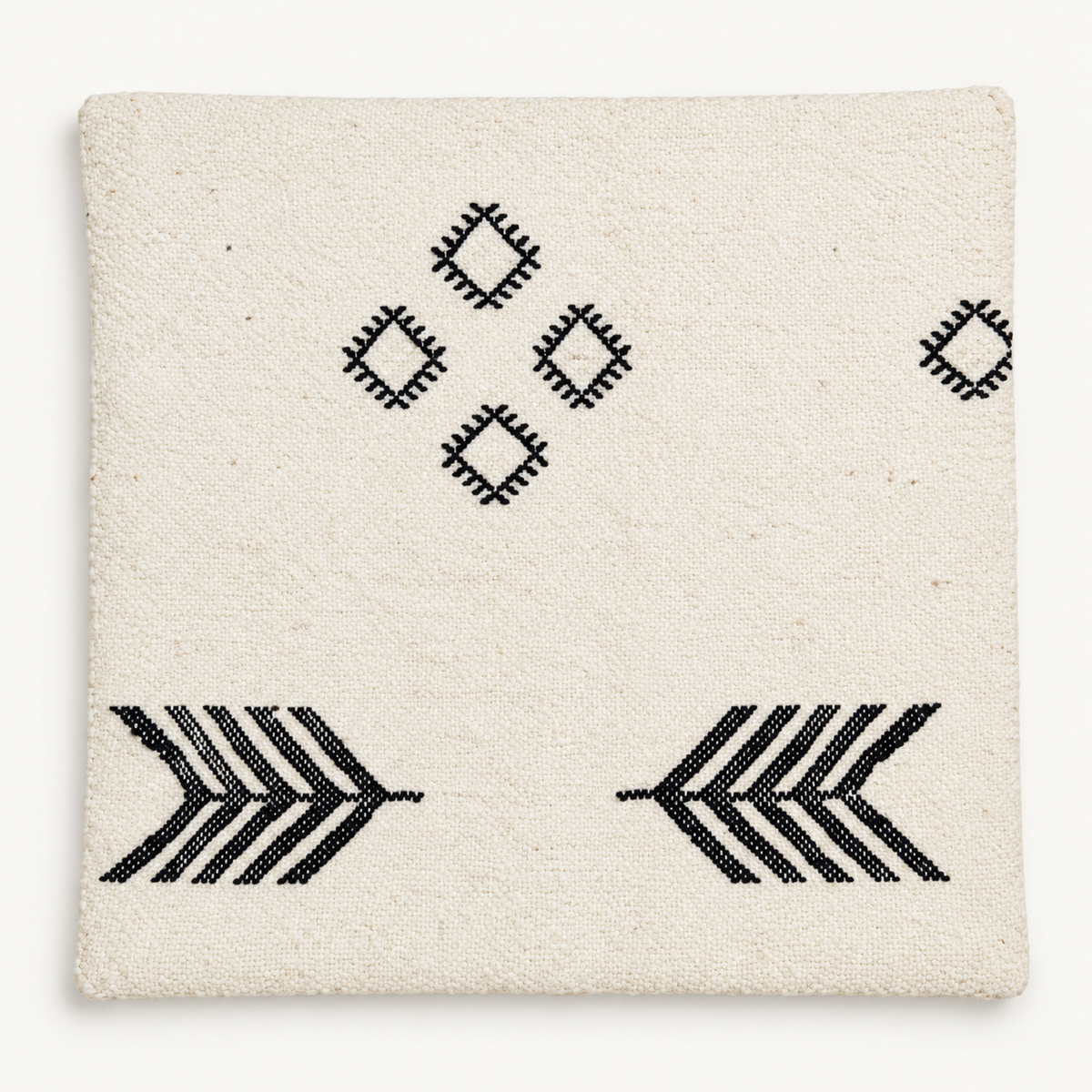 Housse de coussin kilim en laine écrue à motifs noirs , 44 × 44 cm