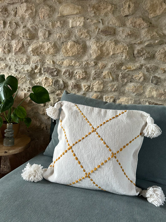 Housse de coussin artisanale "Oasis" Laine tissée à la main