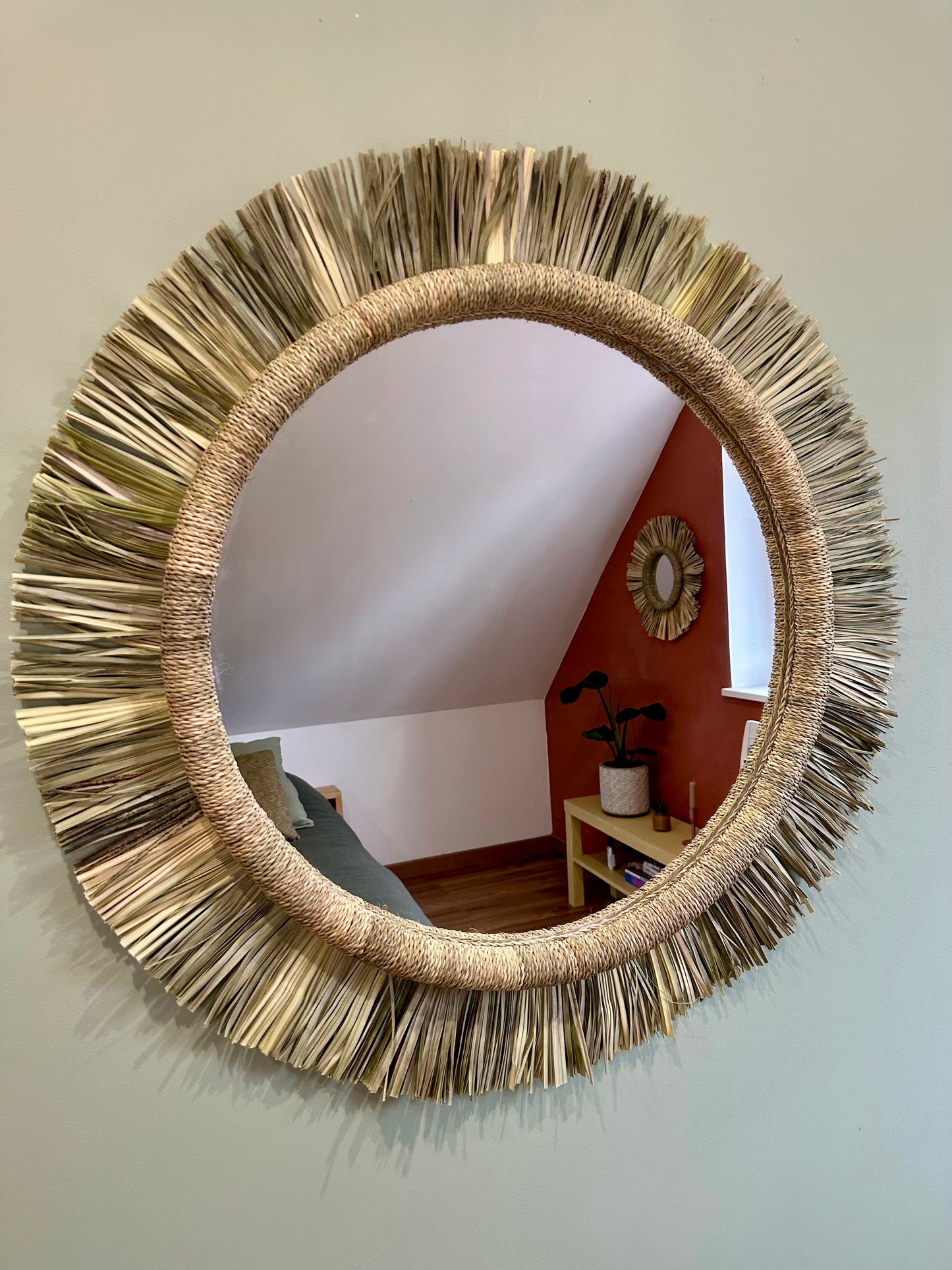 Miroir Soleil en Feuilles de Palmier – Fait Main