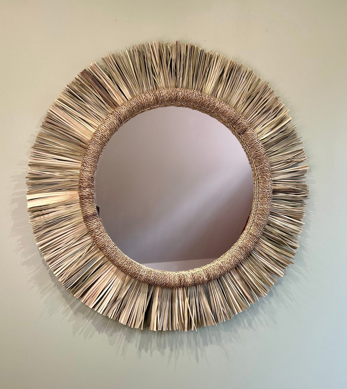 Miroir Soleil en Feuilles de Palmier – Fait Main