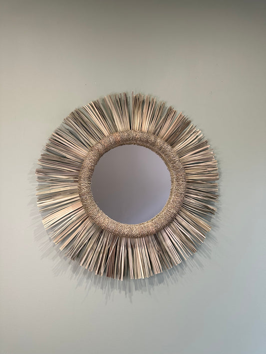 Miroir Soleil en Feuilles de Palmier – Fait Main