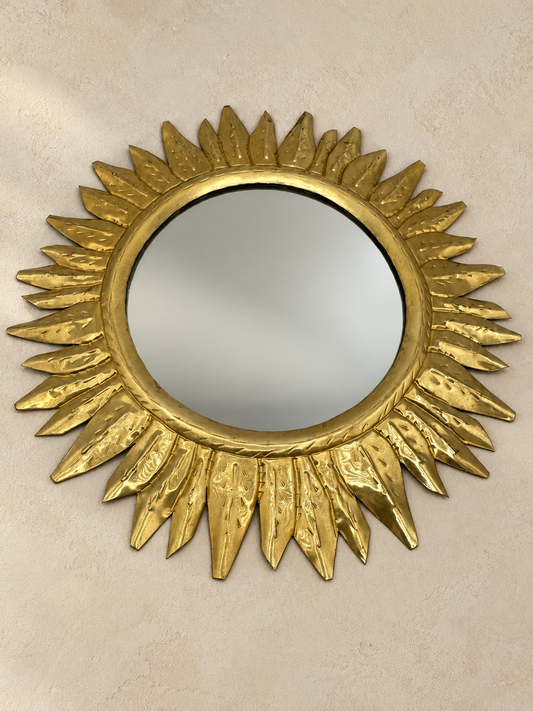 Miroir soleil ex-voto en cuivre martelé fait main – diamètre 20 cm