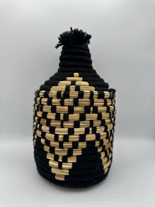 Panier Artisanal avec Couvercle – 29 cm – Noir ou Écru