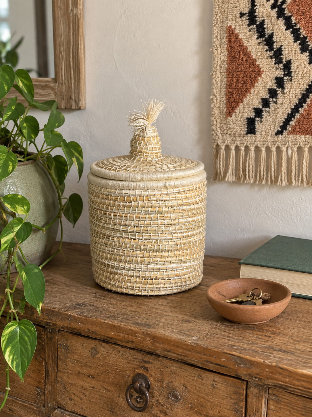 Petit Panier Berbère Coloré – Jonc et Laine Artisanale – Fait Main à Marrakech - Plusieurs Coloris
