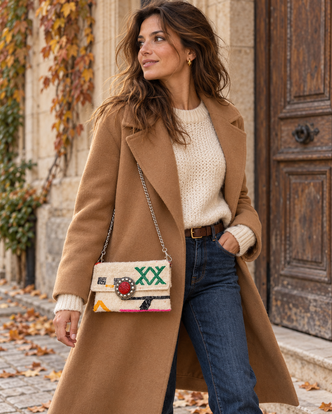 Pochette berbère tissée main à bandoulière – Pièce unique