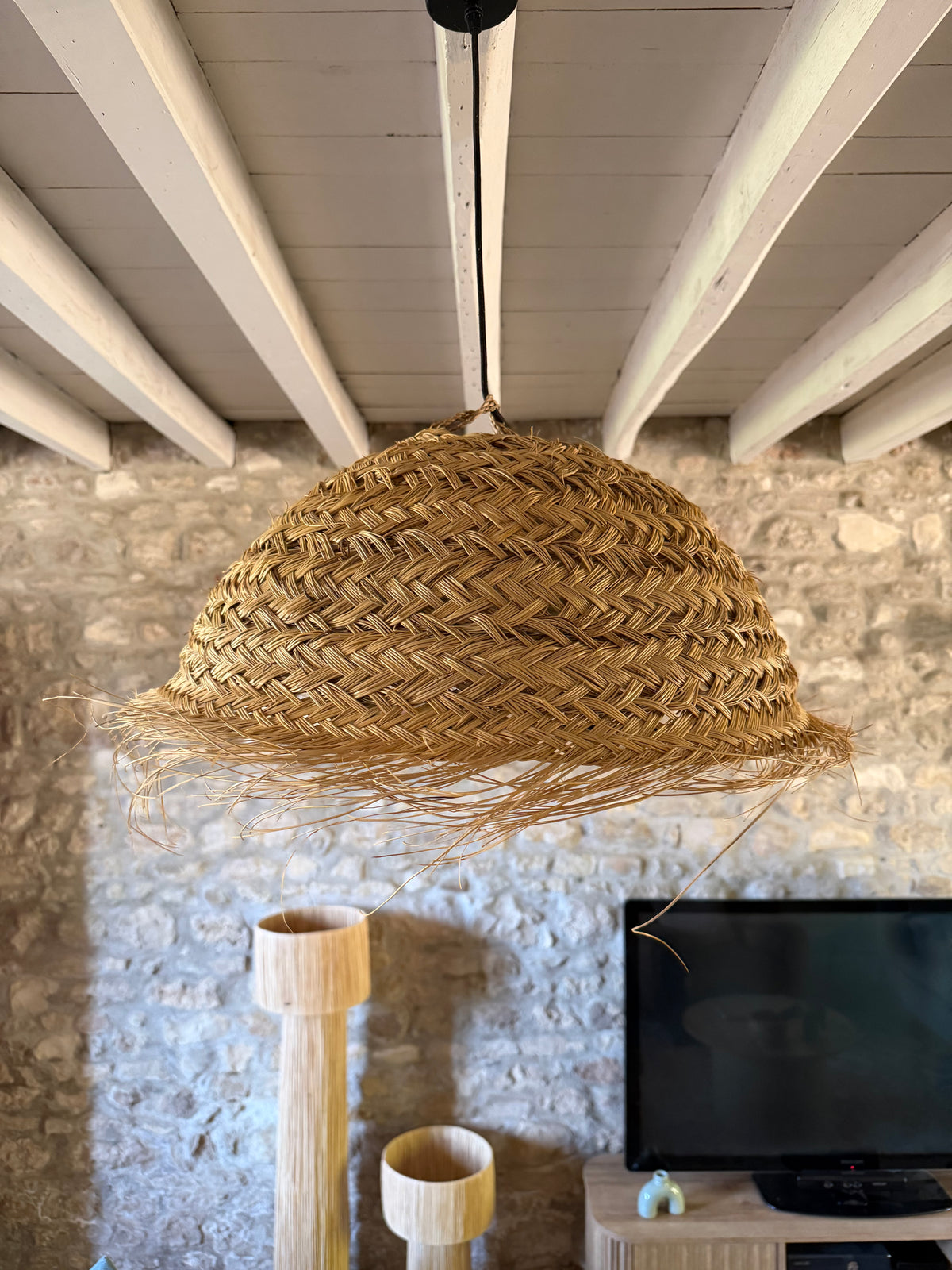 Suspension artisanale marocaine en fibres naturelles diamètre 52 cm