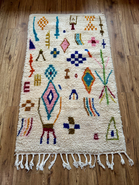 Tapis Beni Ourain Multicolore en Laine Naturelle – Fait Main (167 x 99 cm)