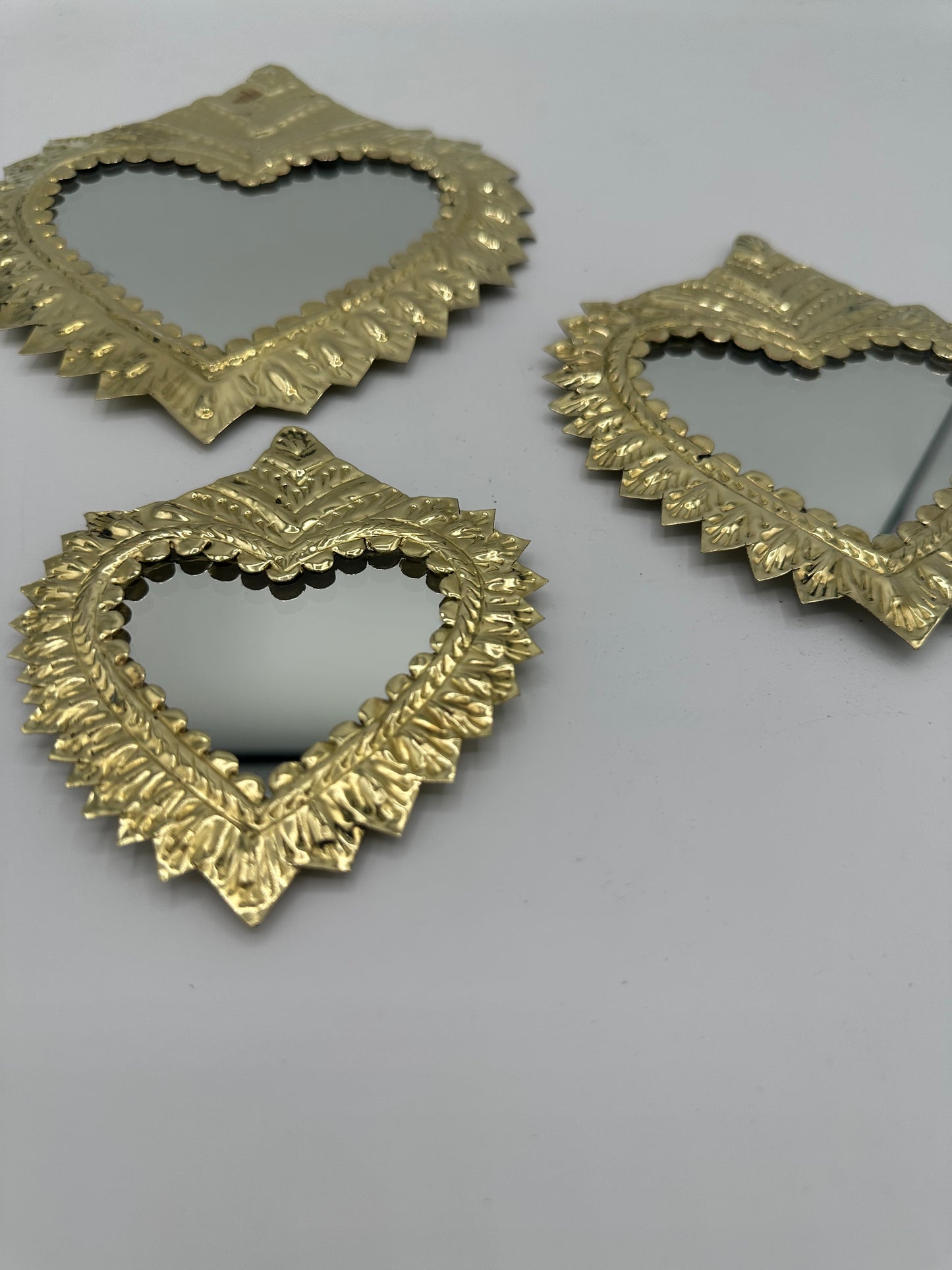 Ex-voto Cœur Sacré en Cuivre avec Miroir - Fait main - 3 Tailles