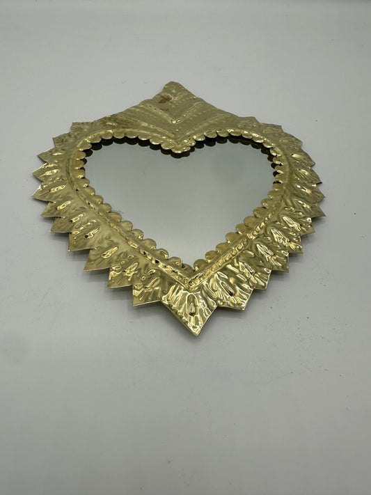 Ex-voto Cœur Sacré en Cuivre avec Miroir - Fait main - 3 Tailles