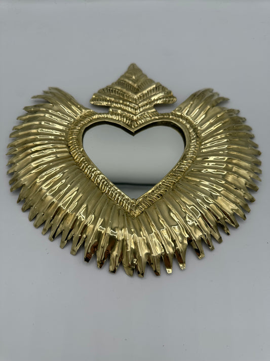 Ex-voto Cœur Sacré en Cuivre avec Miroir - Fait main - 3 Tailles
