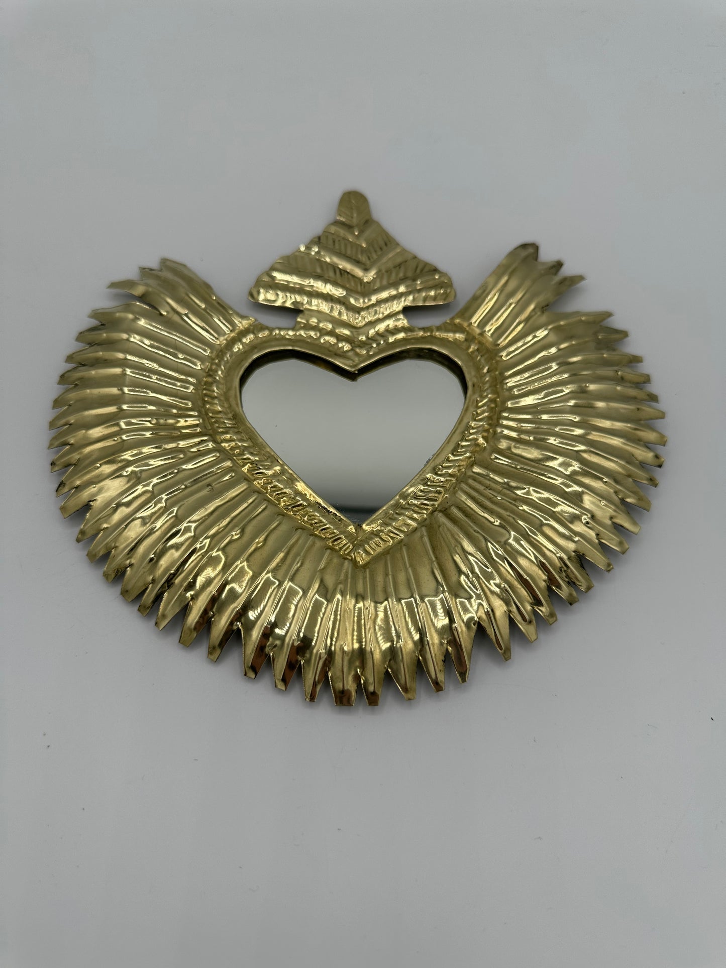Ex-voto Cœur Sacré en Cuivre avec Miroir - Fait main - 3 Tailles