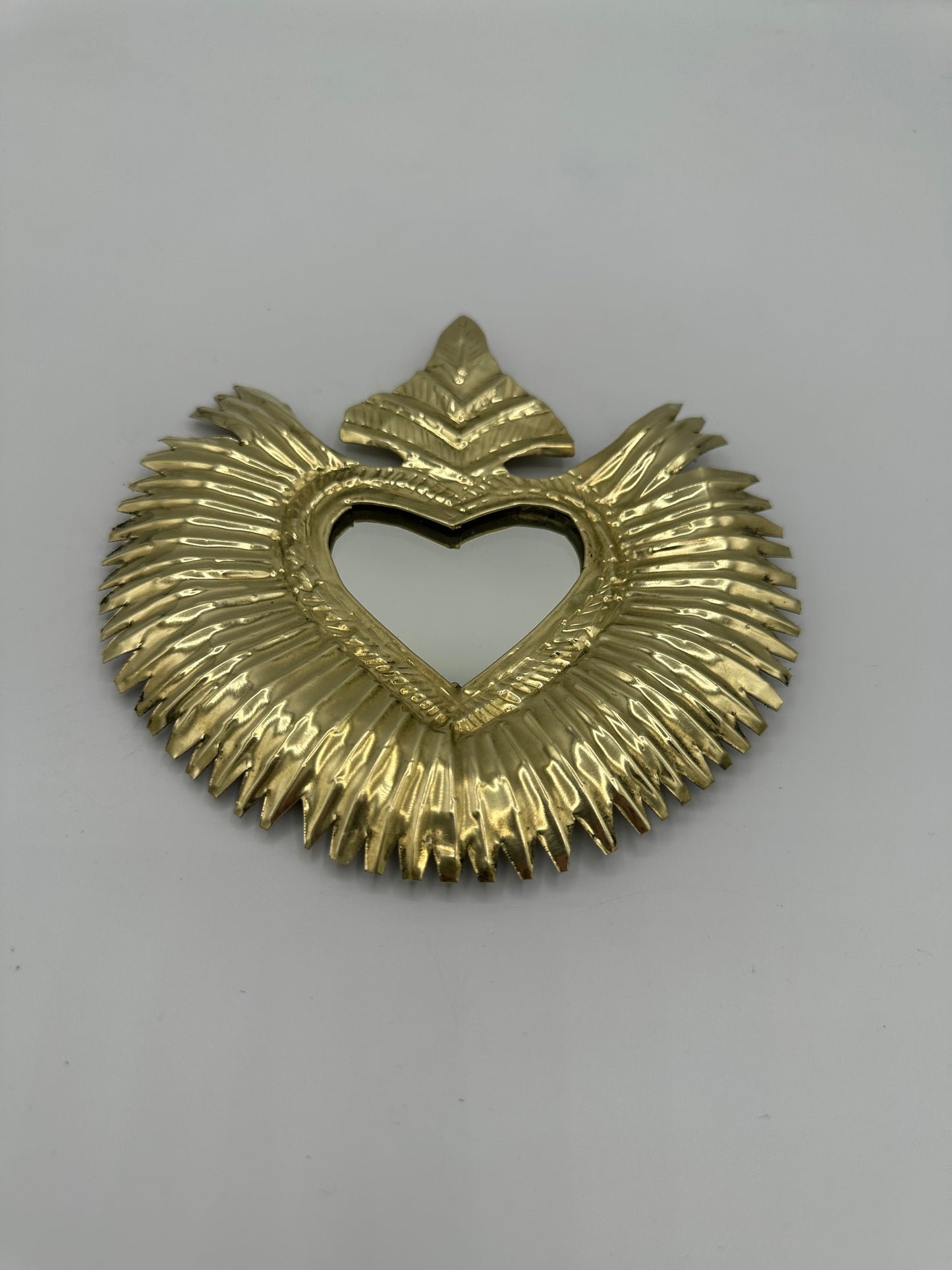 Ex-voto Cœur Sacré en Cuivre avec Miroir - Fait main - 3 Tailles