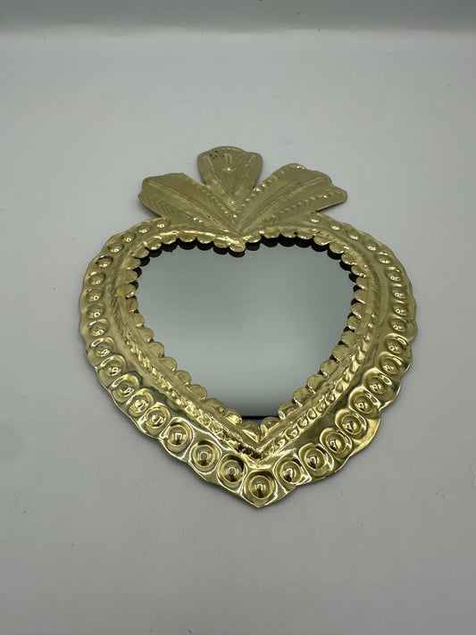 Miroir cœur ex-voto en cuivre fait main