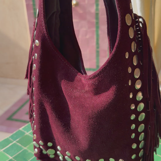 sac en daim cuir bordeau
