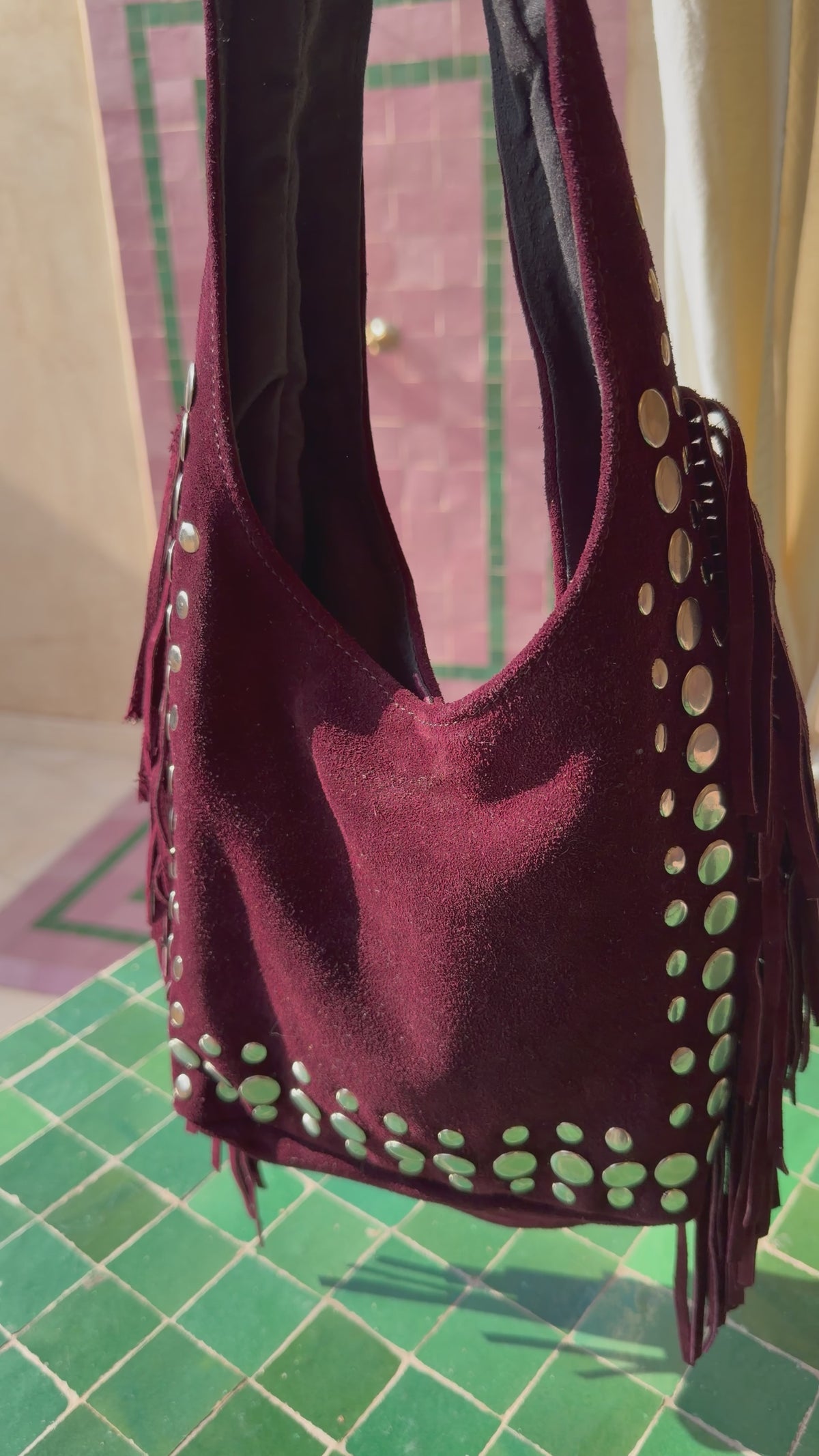 sac en daim cuir bordeau