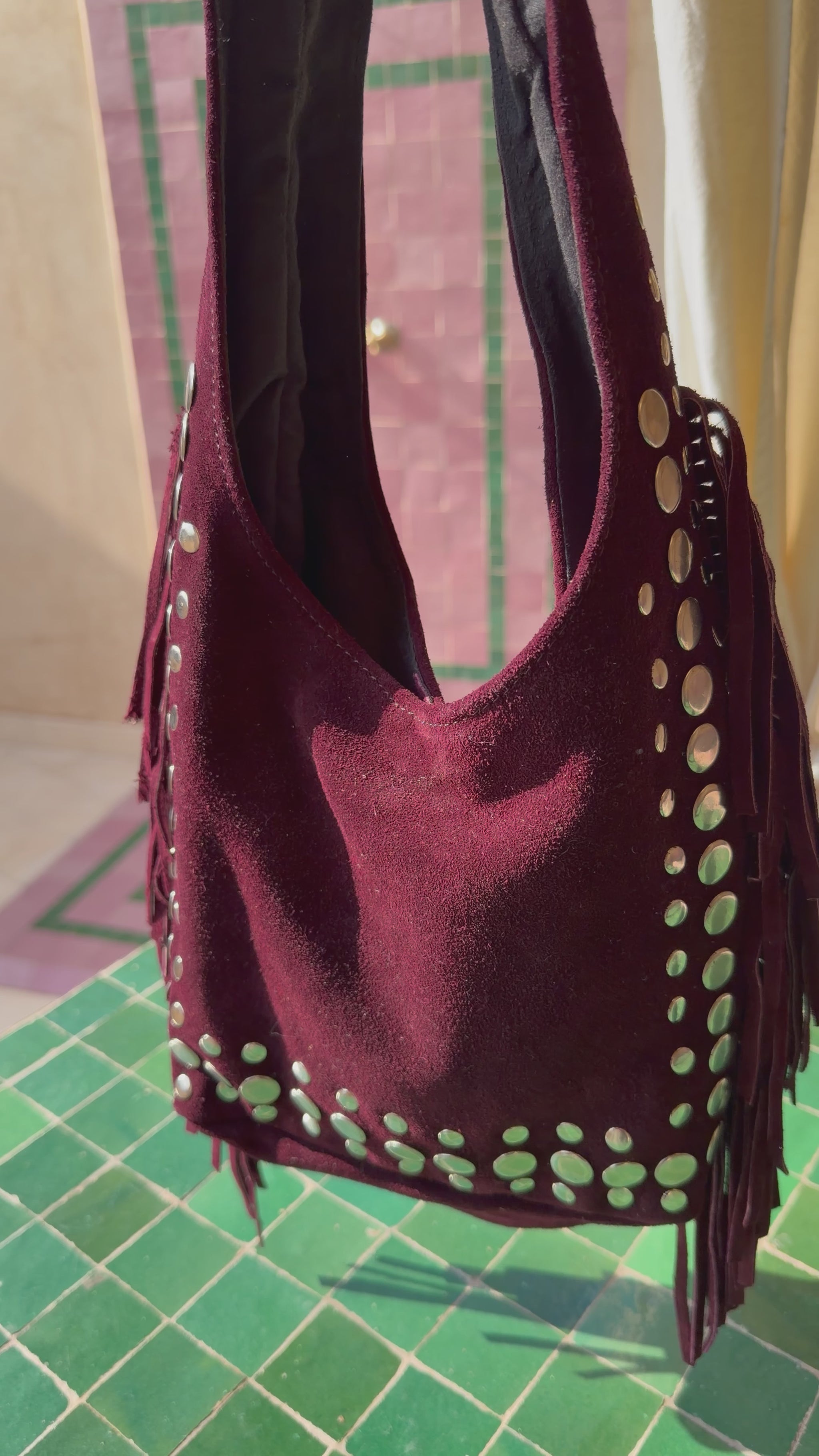 sac en daim cuir bordeau